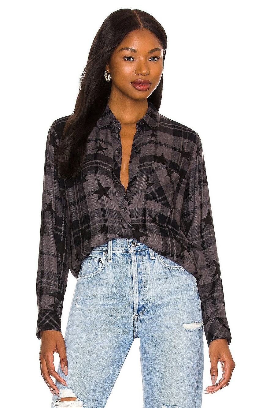 Rails Hunter Shirt Ash Twilight Stars Button Up Plaid Collared Blouse Women's S